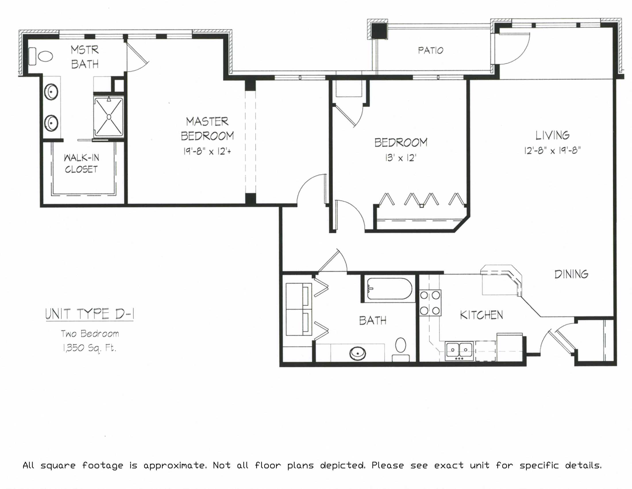 Floor plan for 2 beds, 2 baths, 1350 sqft